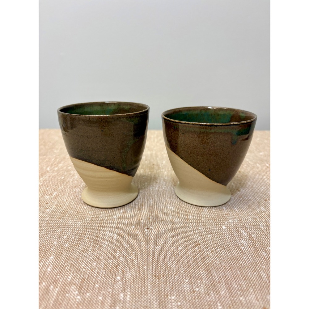 Vintage 1981 Studio Pottery Cups, Set of Signed Tumblers, Wabi-Sabi Tea Sake Cup